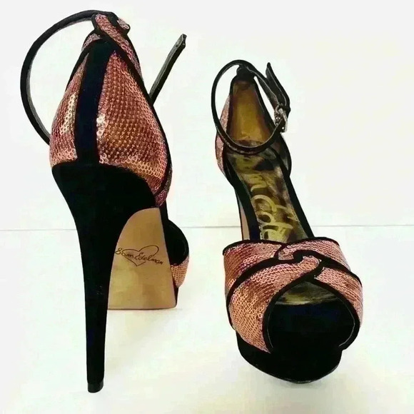 SAM EDELMAN PINK  SEQUINS HEELS SHOES - Picture 2 of 9